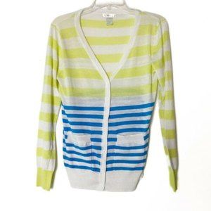 Esley Striped Cardigan Women’s M Lime Green White Blue